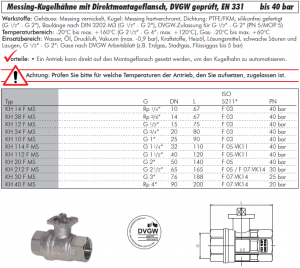 Messing-Kugelhähne mit Direktmontageflansch, DVGW geprüft, IG, EN 331, von 20 bis 40 bar, Hahn, Kugelhahn, Flanschkugelhahn, Gashahn, alle Größen